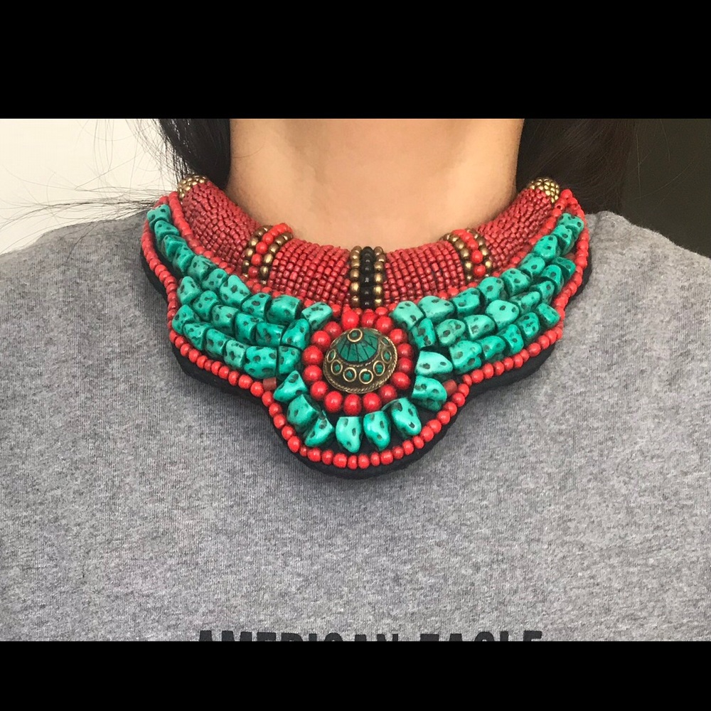 Tibetan beaded bib/collar necklace- hand stitched.